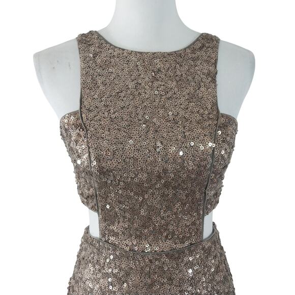 EXPRESS! GOLD SEQUIN EMBELLISHED STRETCH CUTAWAY SIDES, CLUB, PARTY DRESS! SZ 6 - Picture 3 of 10